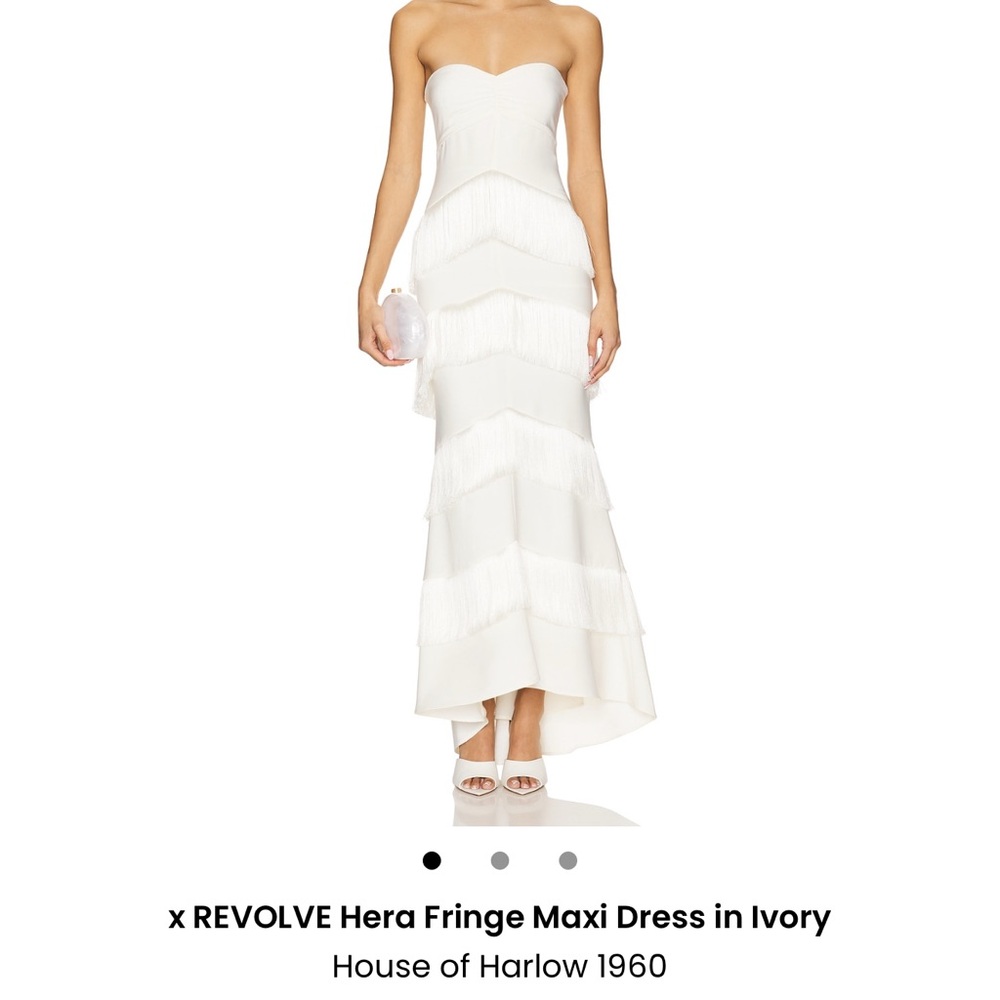 House of Harlow 1960 XXS Cream Strapless Hera Fringe Maxi Dress Ivory